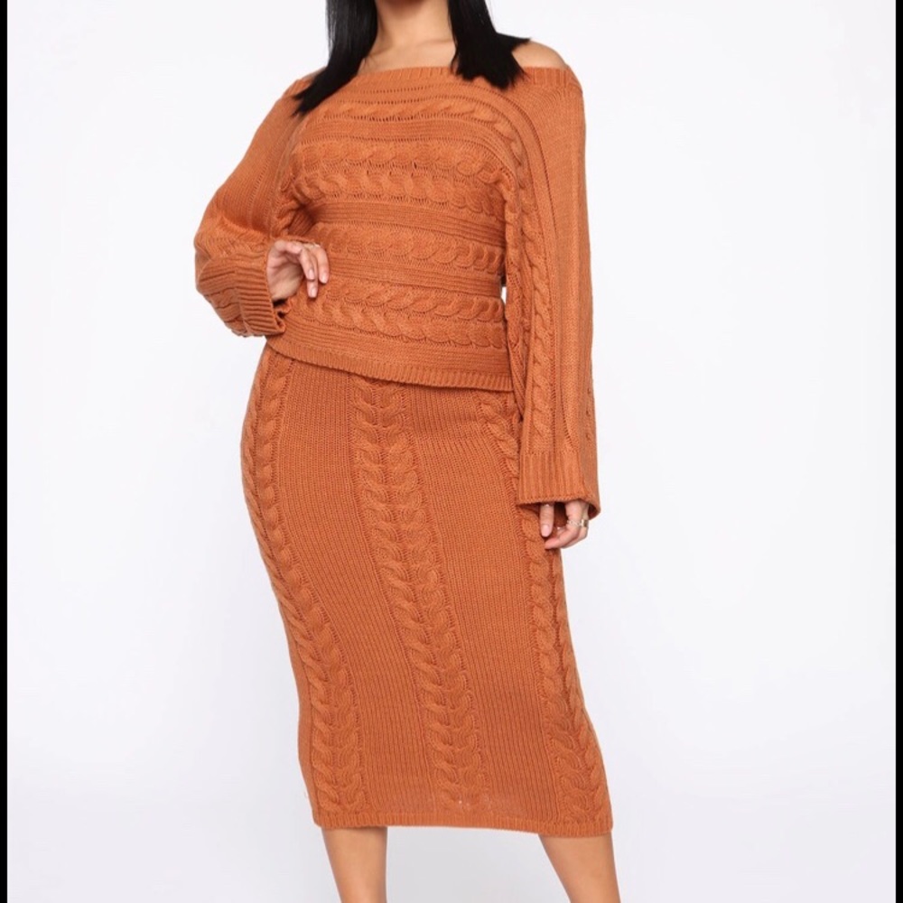 Fashion Nova Camel Knit Skirt Set
